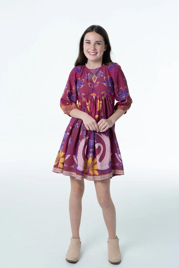 Isabella Dress in Sunset Swans