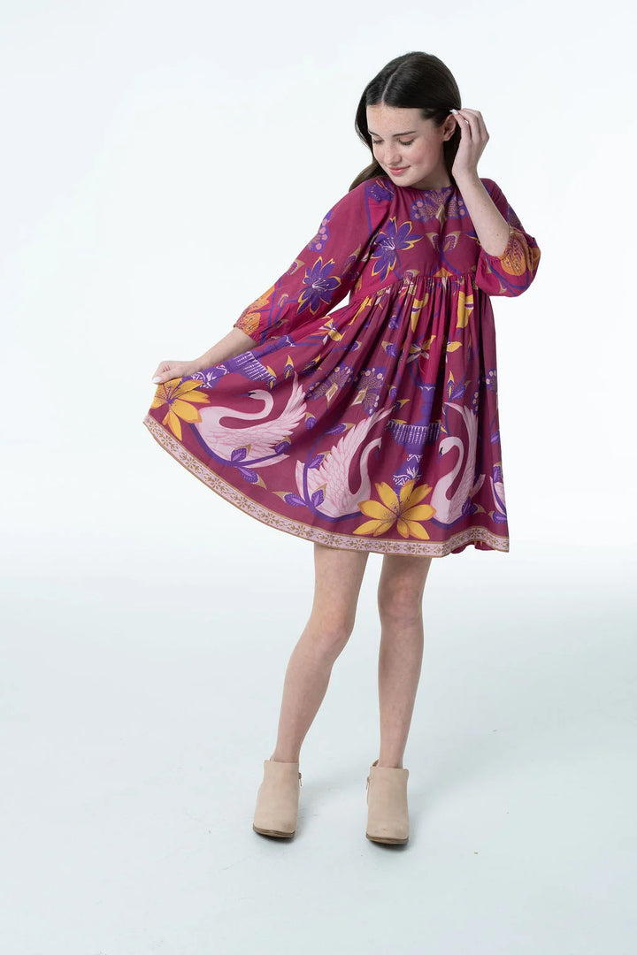 Isabella Dress in Sunset Swans