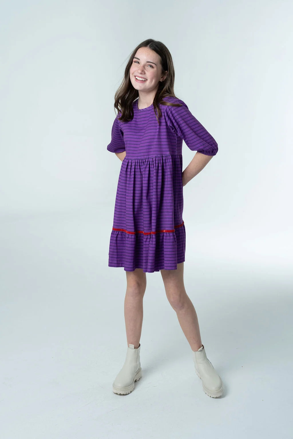 Knit Hattie Dress in Berry Stripe