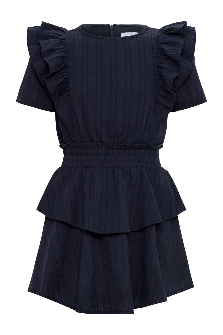 Pleat Collier Dress in Navy