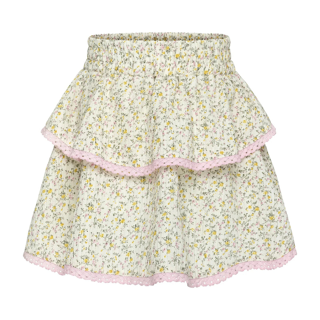 Pleat Parker Skort in Cream Ditsy
