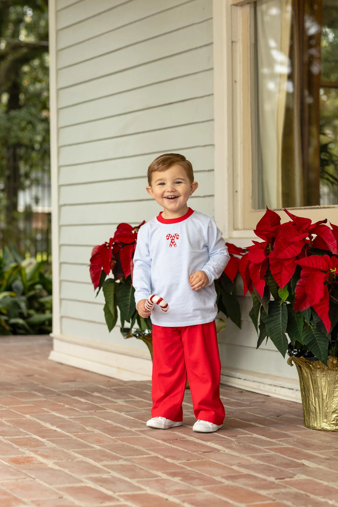 Trotter Street Kids Candy Cane Embroidered Pant Set
