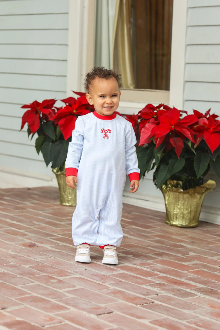Trotter Street Kids Candy Cane Embroidered Romper