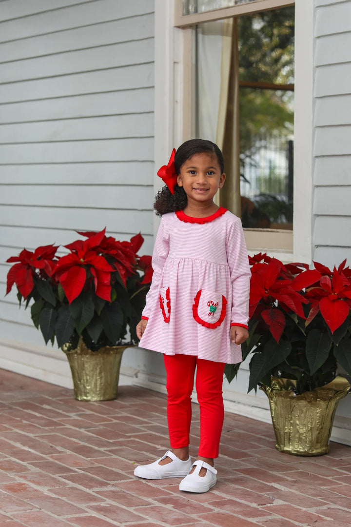 Trotter Street Kids Candy Cane Embroidered Ruffle Set