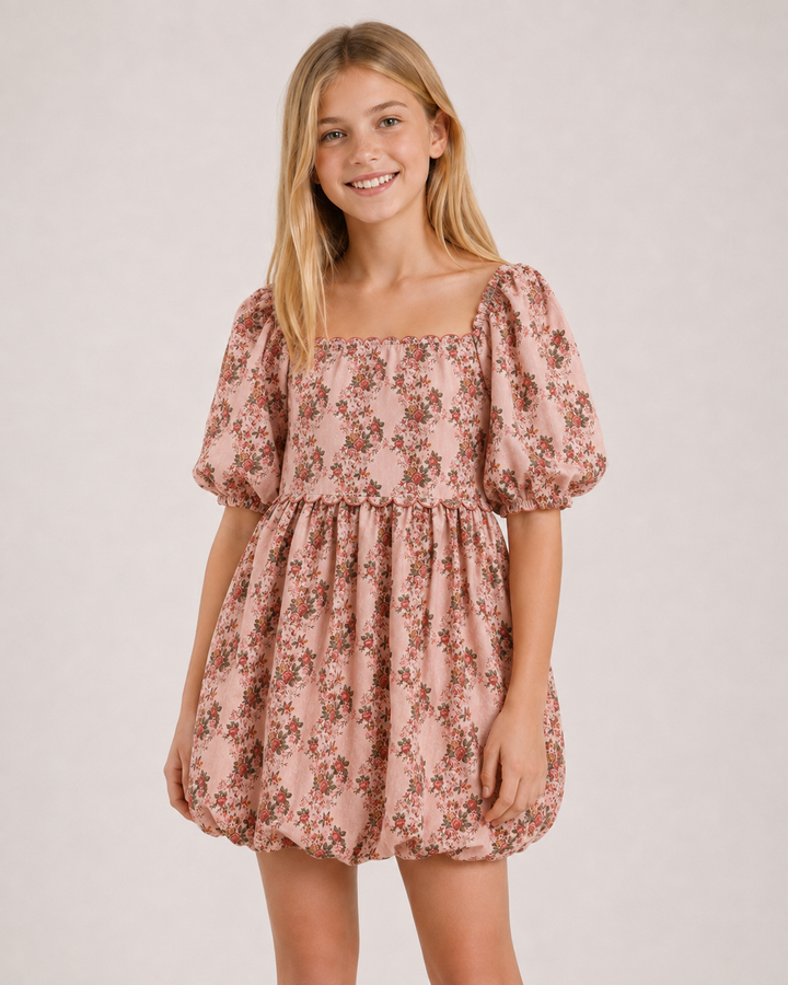 Bubble Floral Dress with Tie Back