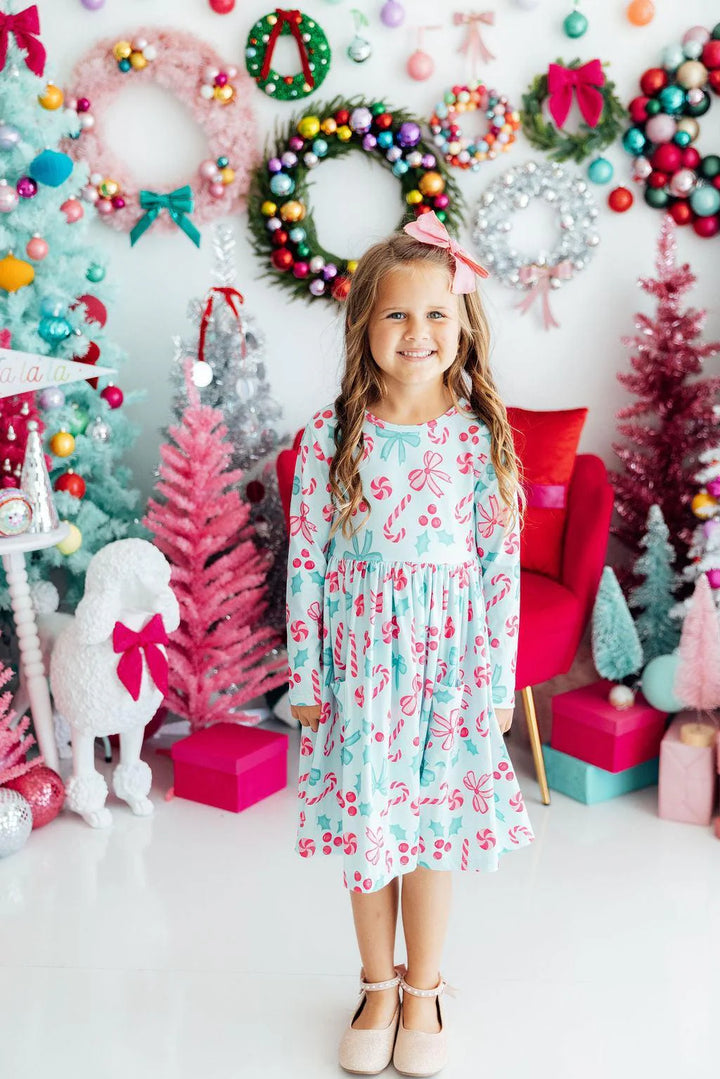 Mila & Rose Long Sleeve Pocket Twirl Dress in Christmas Cheer