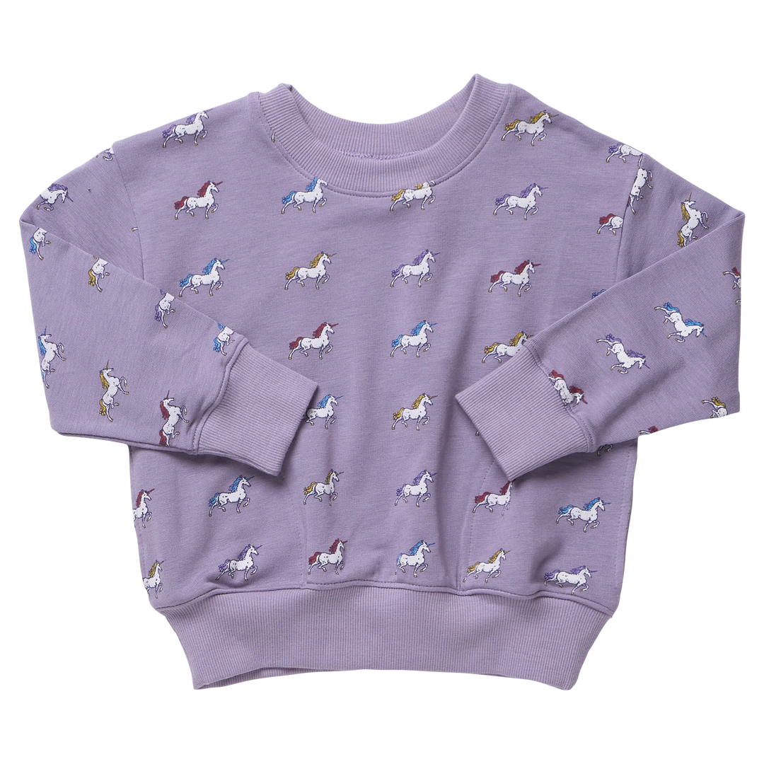 Pink Chicken Play Sweatshirt in Rainbow Unicorns