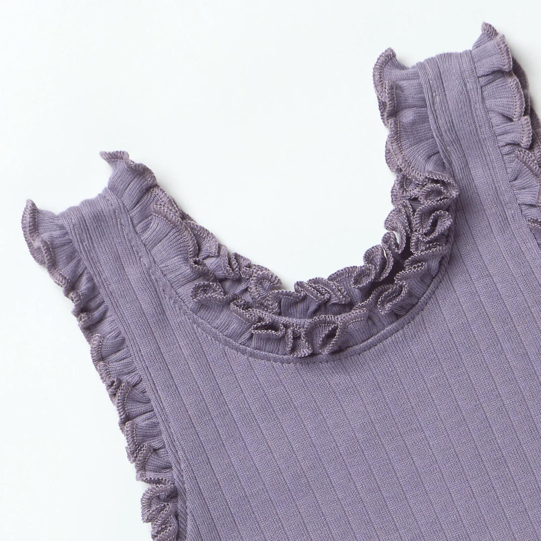 Pink Chicken Joy Ruffle Rib Tank in Purple