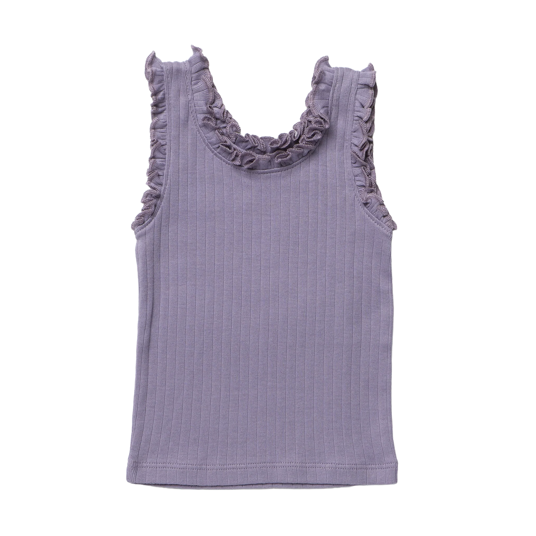 Pink Chicken Joy Ruffle Rib Tank in Purple