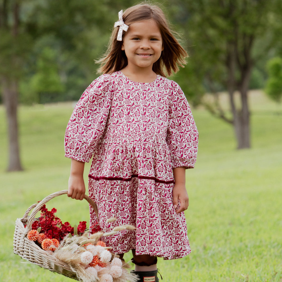 Maribelle Dress in Burgundy Climbing Floral (size 3-6)
