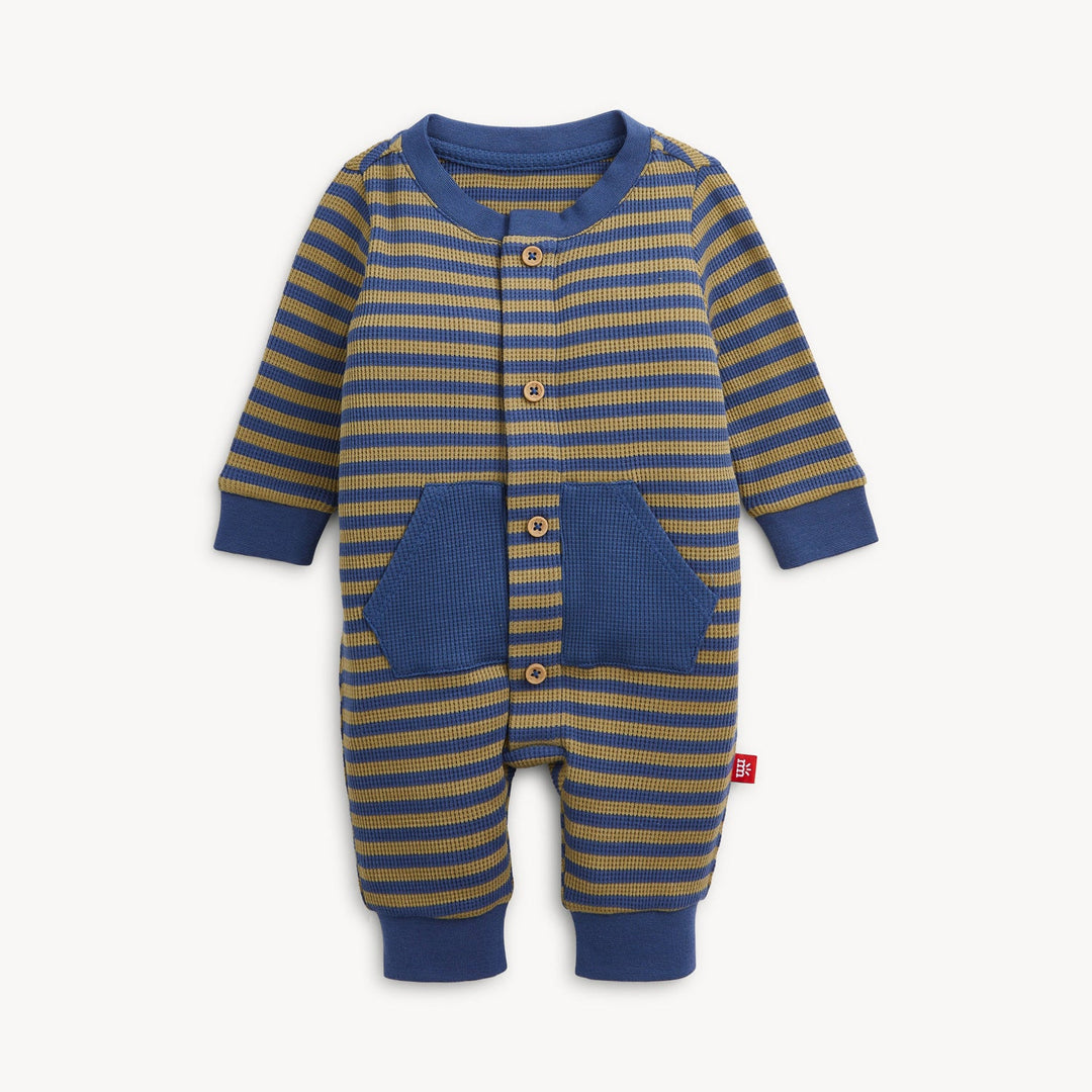 Magnetic Me Olive &amp; Navy Stripe Waffle Romper