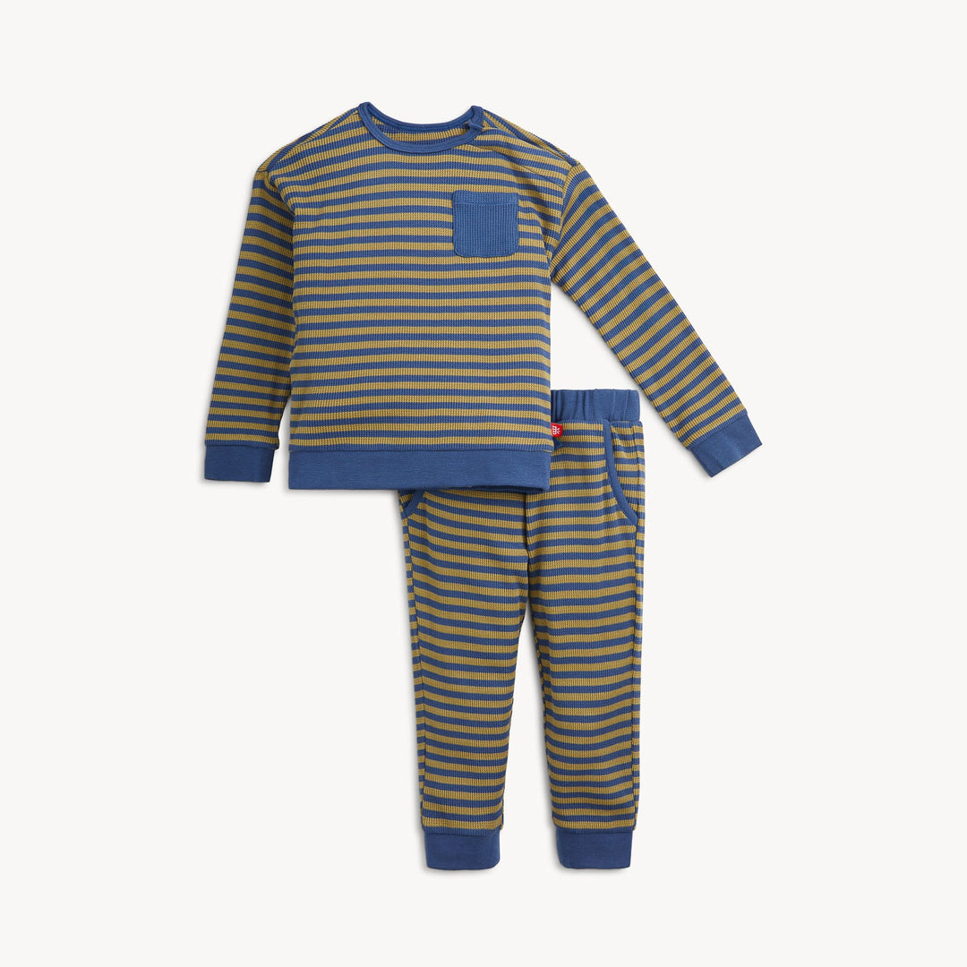 Magnetic Me Olive &amp; Navy Stripe Waffle Top &amp; Jogger Set