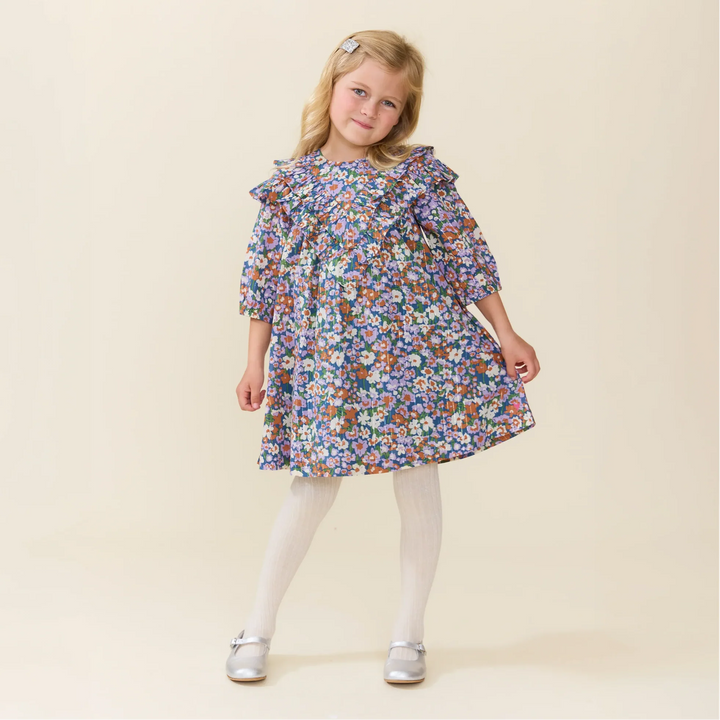 Everly Dress in True Blue Sketched Floral (size 7-10)