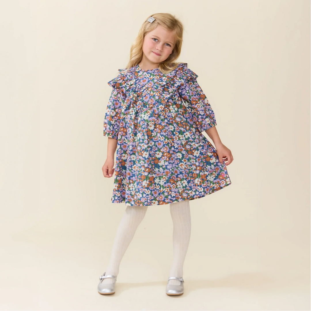Everly Dress in True Blue Sketched Floral (size 4-6)