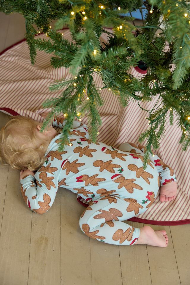 Pink Chicken Bamboo Romper in Light Blue Gingerbread