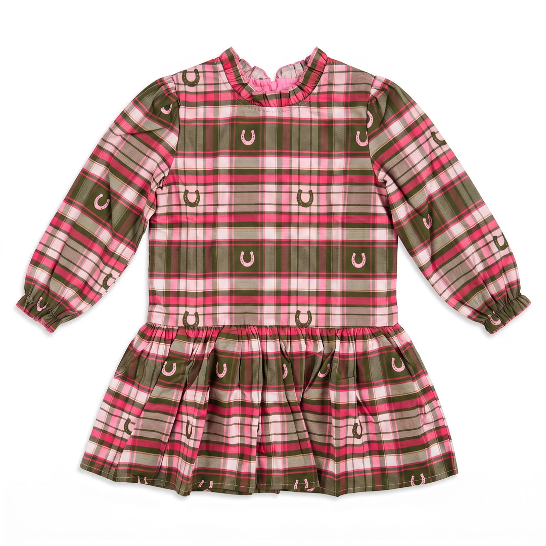 Hannah Dress- Pink Horseshoe Plaid