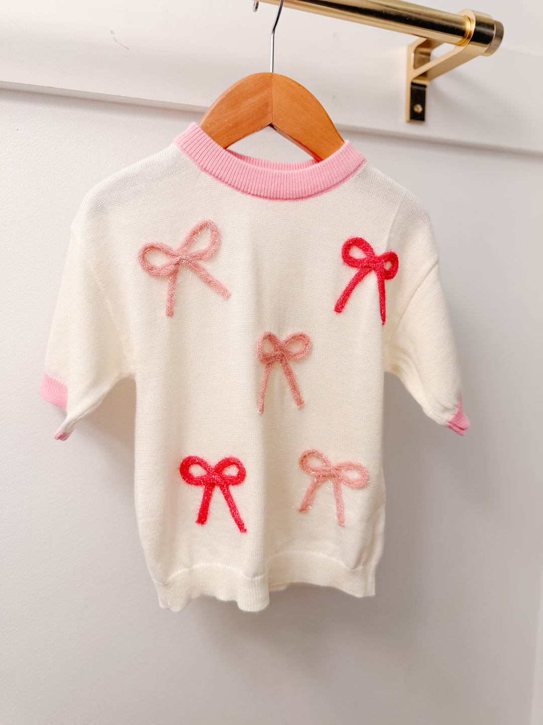 Lulu Bebe Cream Sweater with Pink Bows