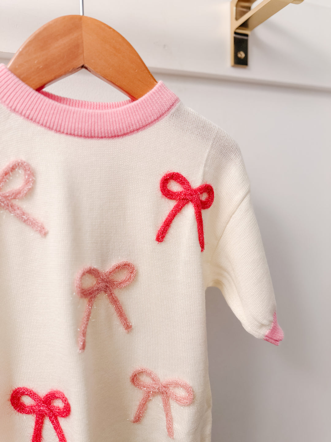 Lulu Bebe Cream Sweater with Pink Bows