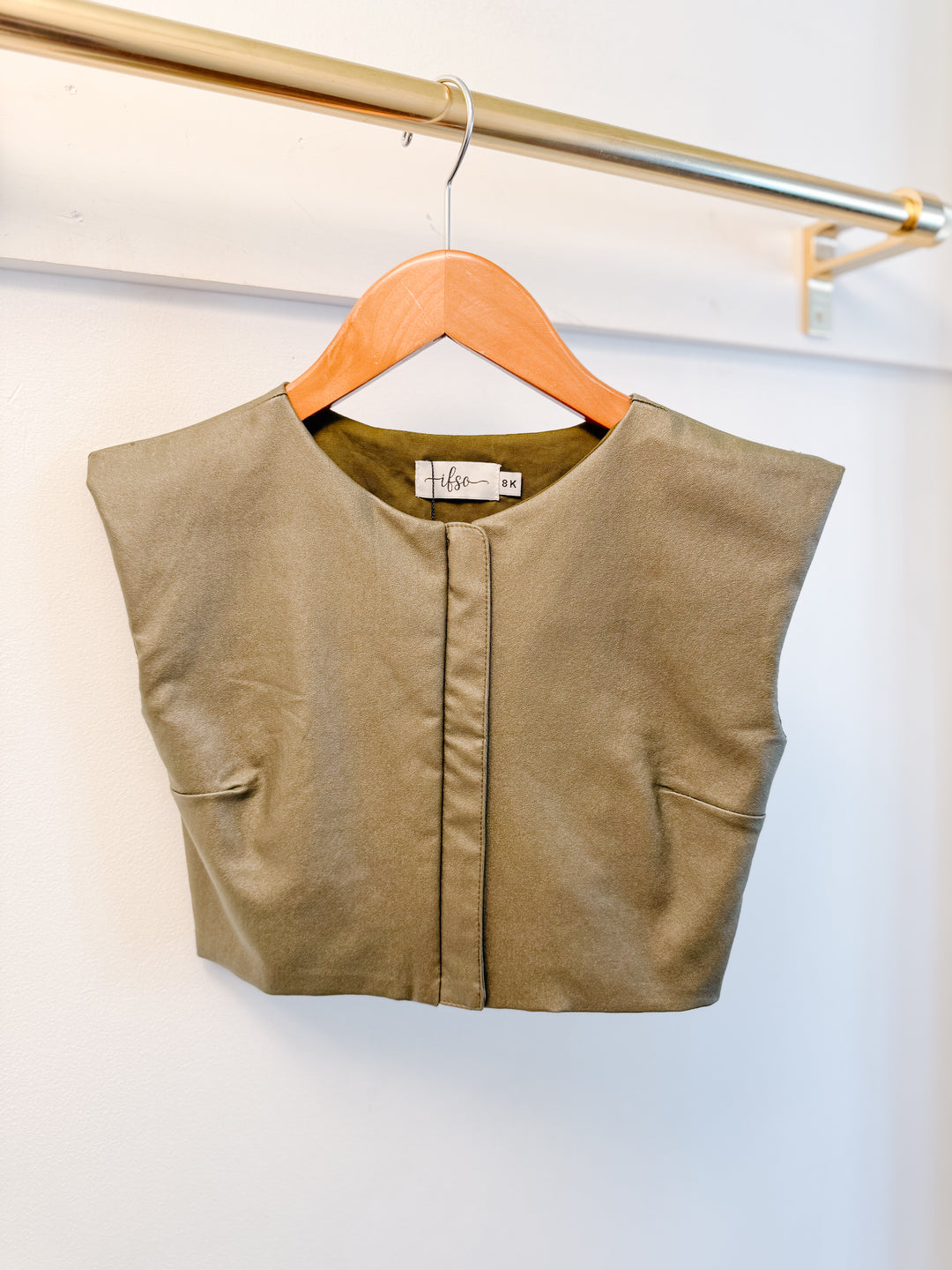 IF SO Olive Faux Leather Zip Top
