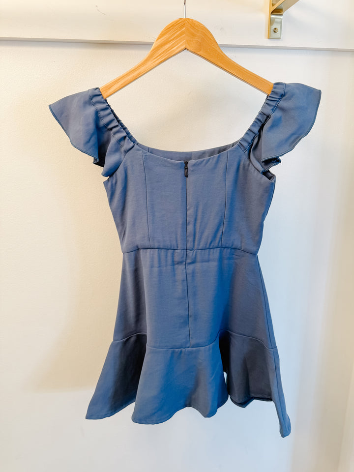 IF SO Blue Pleated Ruffle Strap Dress