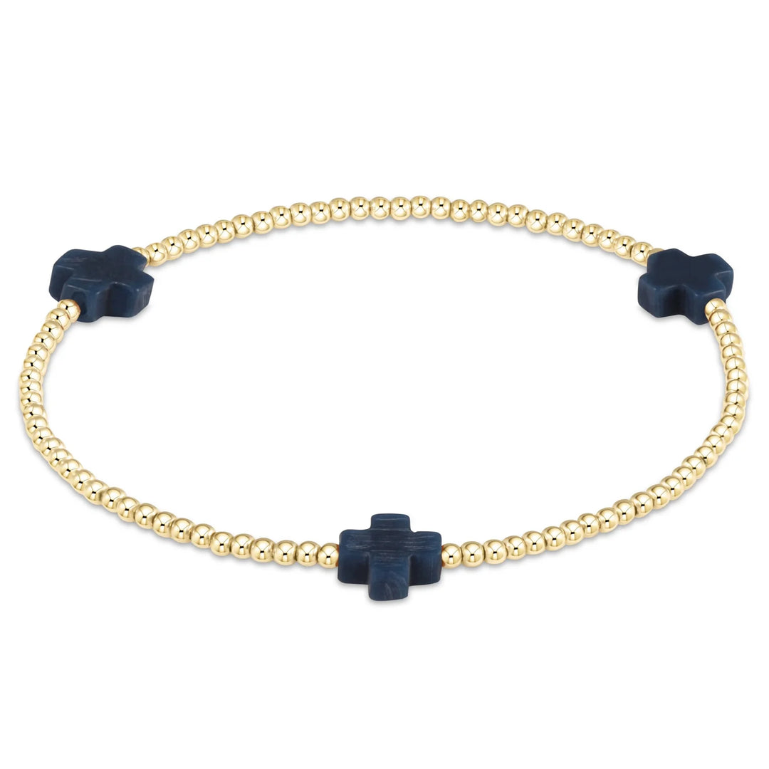 Enewton Signature Cross Gold 2mm Bracelet in Navy