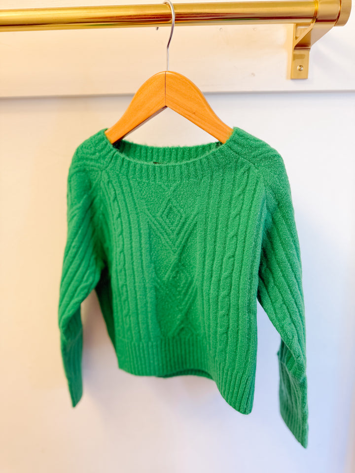 Little Olin Green Braided Sweater