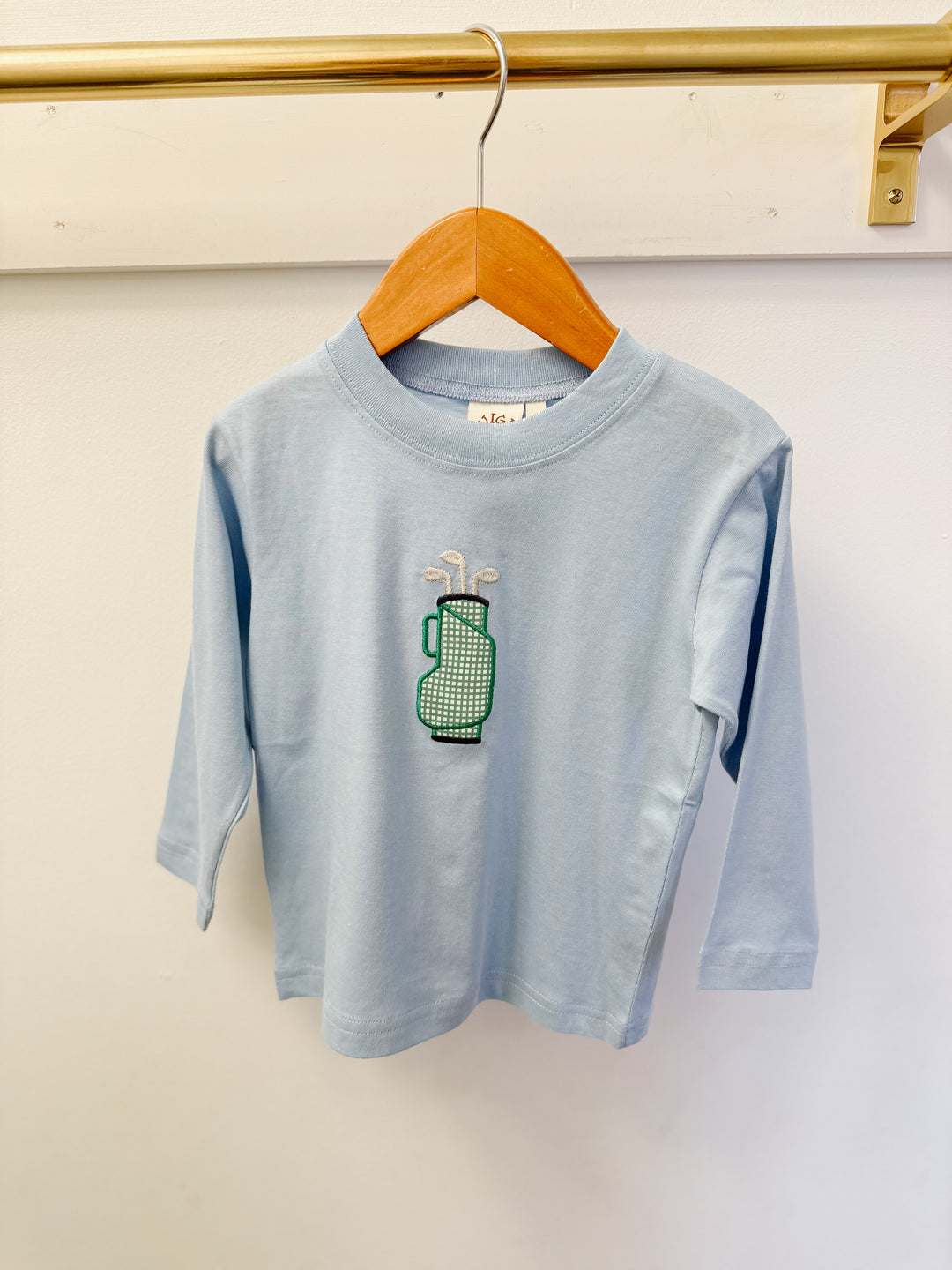 Luigi Kids Light Blue Golf Bag Tee Shirt (size 5-6)