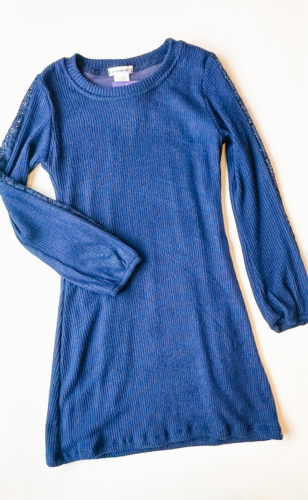 Area Code Crochet Sleeve Dress in Navy