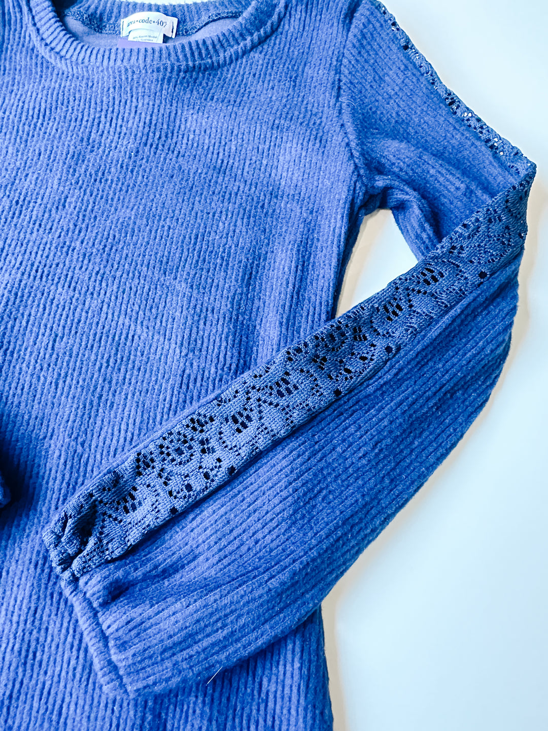 Area Code Crochet Sleeve Dress in Navy