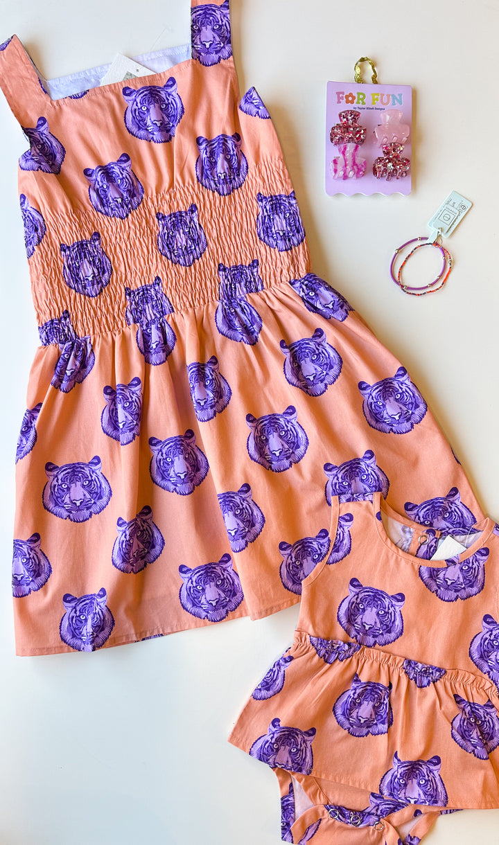 Tiger Poplin Smocked Dress