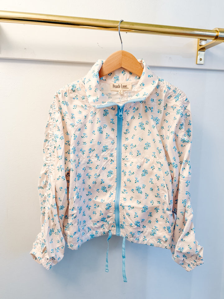 Peach Love Cali Floral Windbreaker- Blue