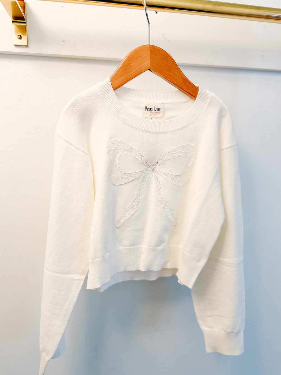 Peach Love Cali Bow Lace Sweater