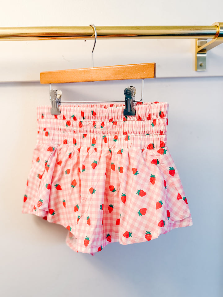 Peach Love Cali Gingham Strawberry Sporty Skort