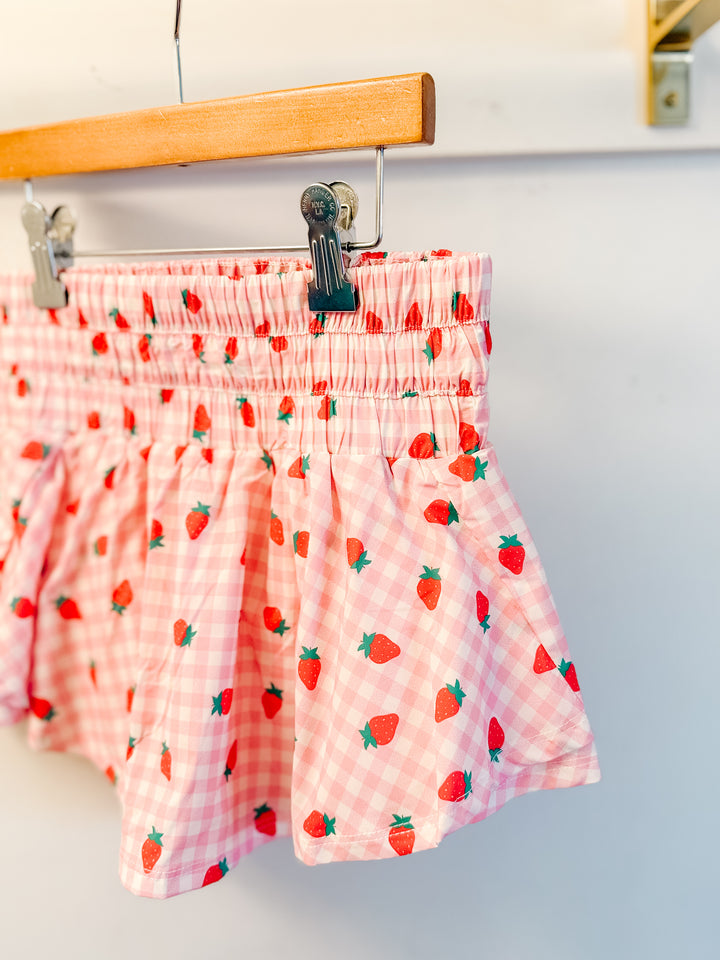 Peach Love Cali Gingham Strawberry Sporty Skort