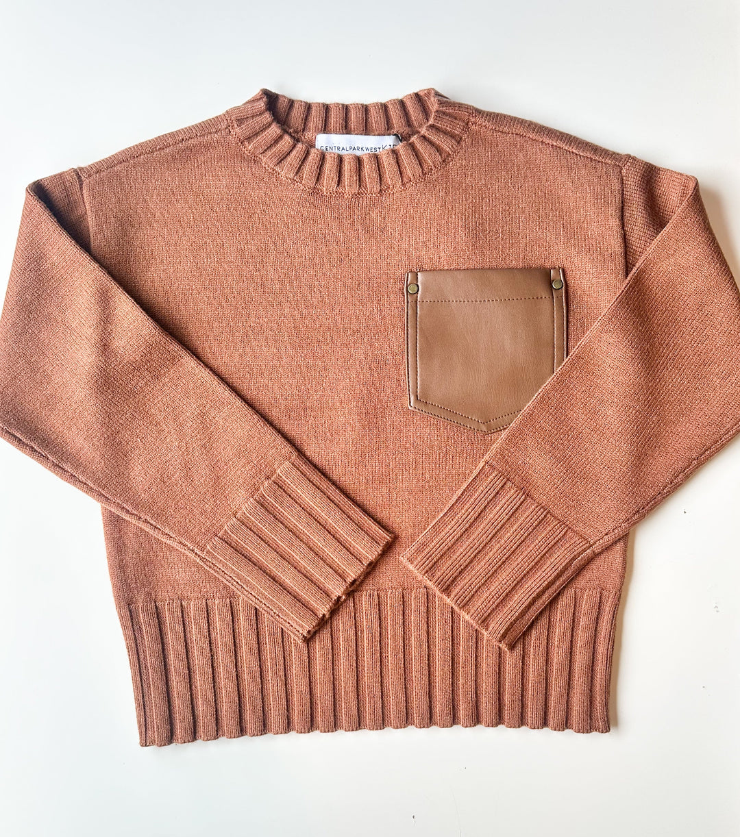 Central Park West Saddle Pleather Pocket Sweater
