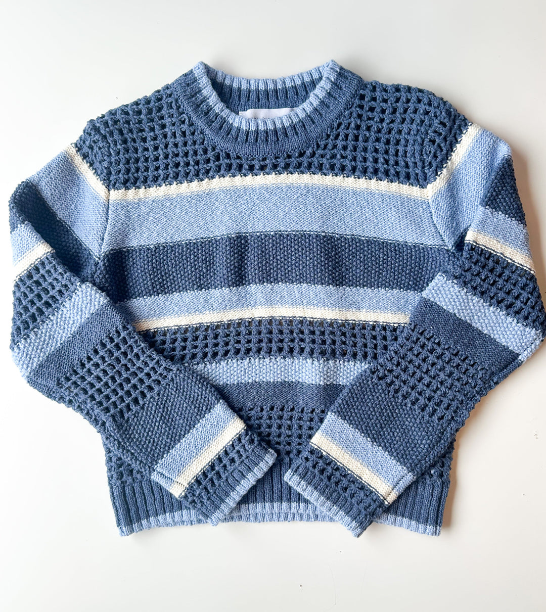 Central Park West Combo Open Knit Sweater in Indigo