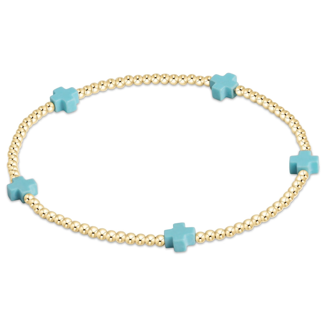 Egirl Signature Cross Small 2mm Bracelet in Turquoise