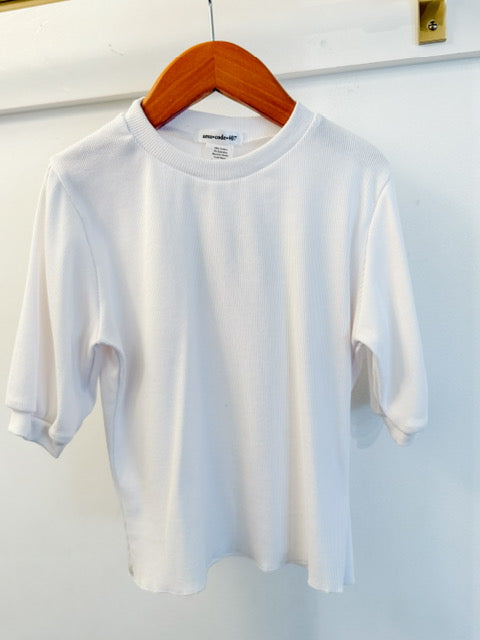 Area Code Vivian White Rib Puff Sleeve Tee