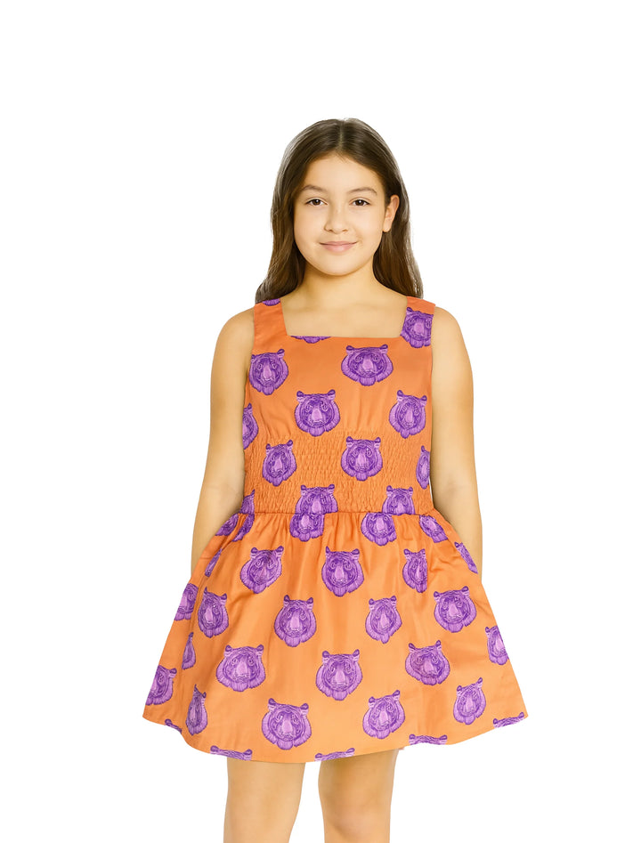 Tiger Poplin Smocked Dress