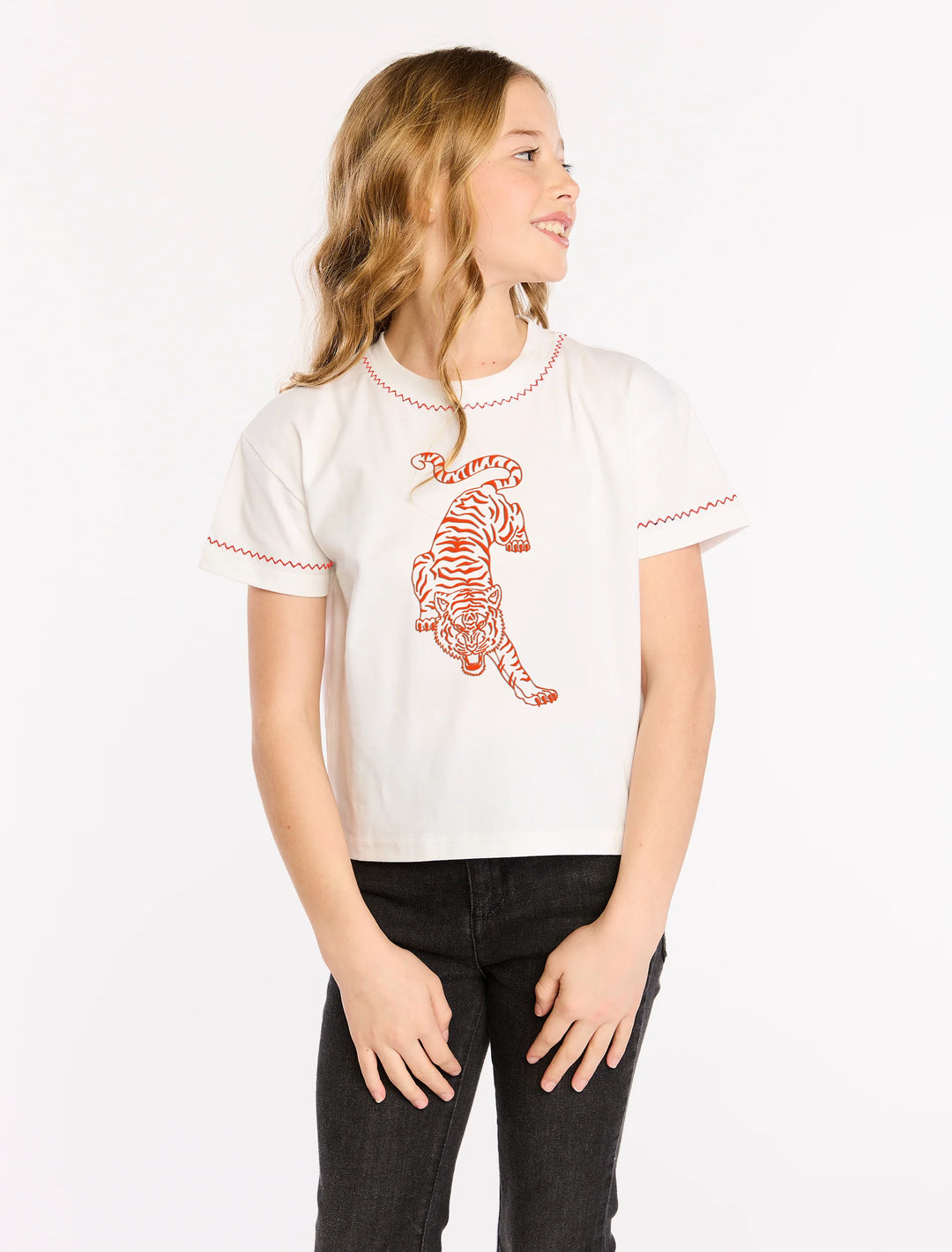 Orange Tiger Embroidered Tee