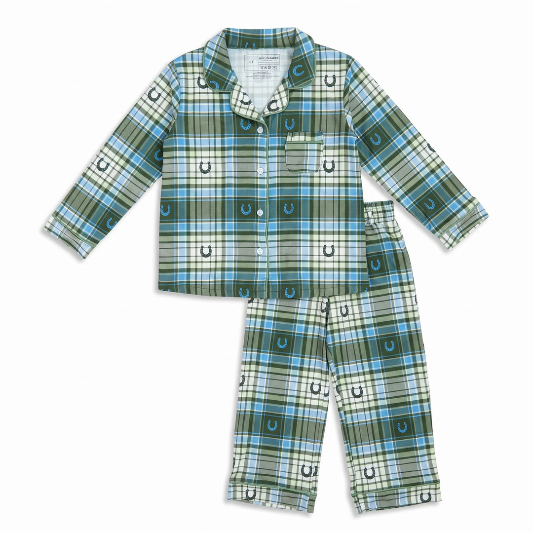 Kevin Set- Blue Horseshoe Plaid