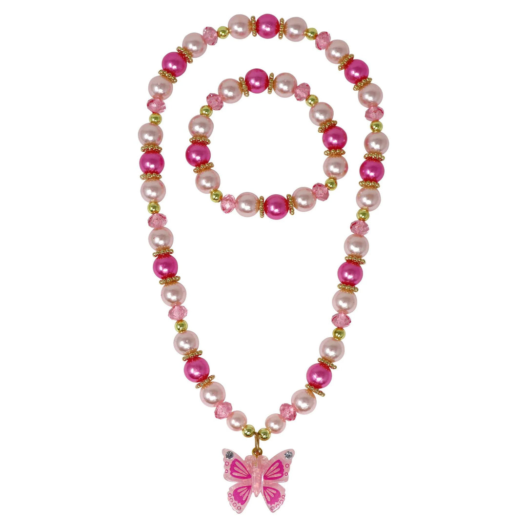 Pink Poppy Butterfly Necklace and Bracelet Set