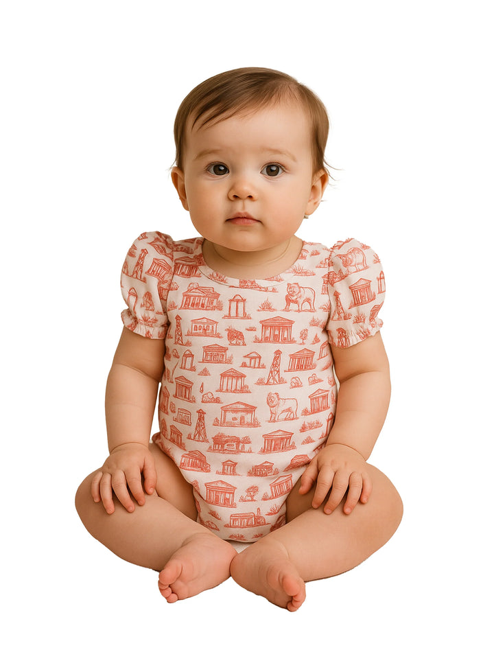 Stewart Simmons Georgia Toile Puff Sleeve Onesie