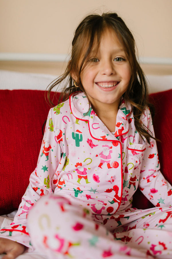Ollie Jay Button Up Pajama Set in Cowboy Santa