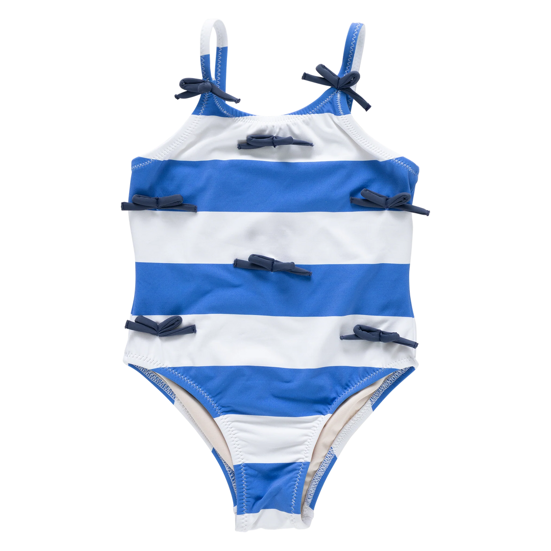 Pink Chicken Lottie Bow Suit in Blue Stripe (size 2-6)