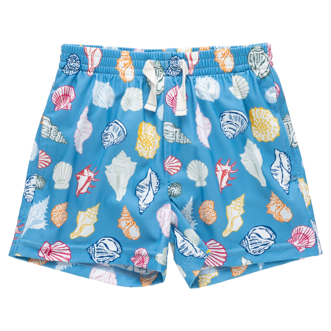 Pink Chicken Swim Trunks in Blue Shells