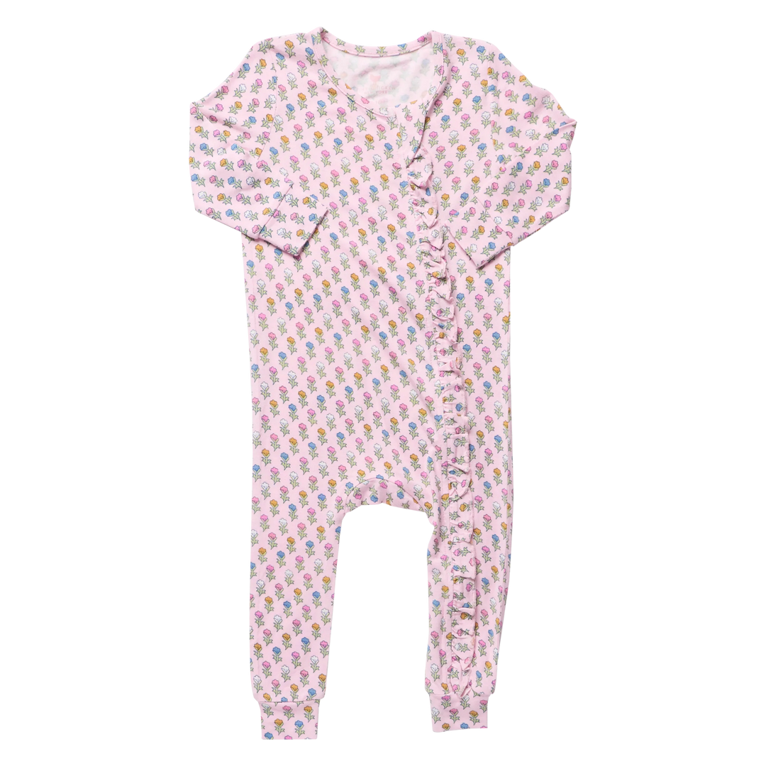 Bamboo Ruffle Romper- Pink Carnations
