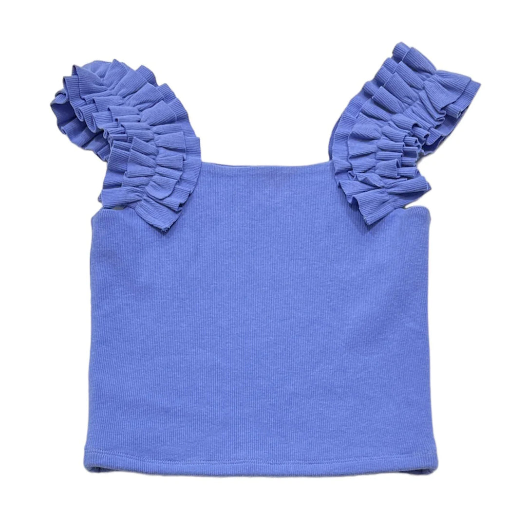 Blue Tank with Ruffle Straps