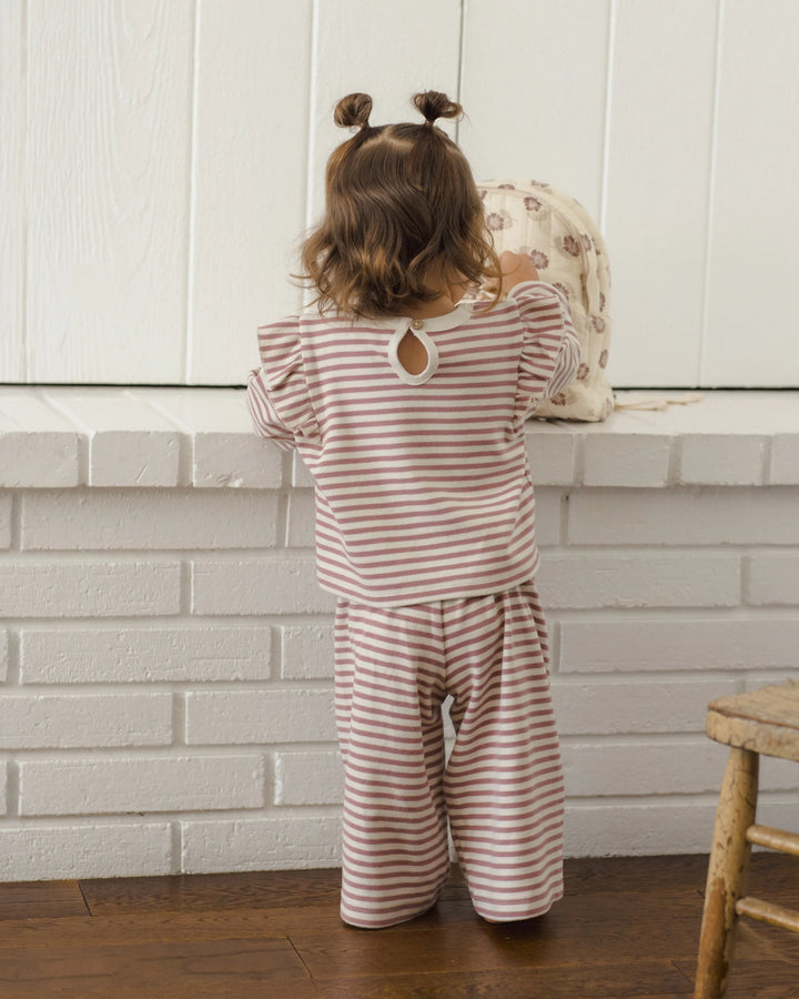 Quincy Mae Cozy Ruffle Set in Mulberry Stripe