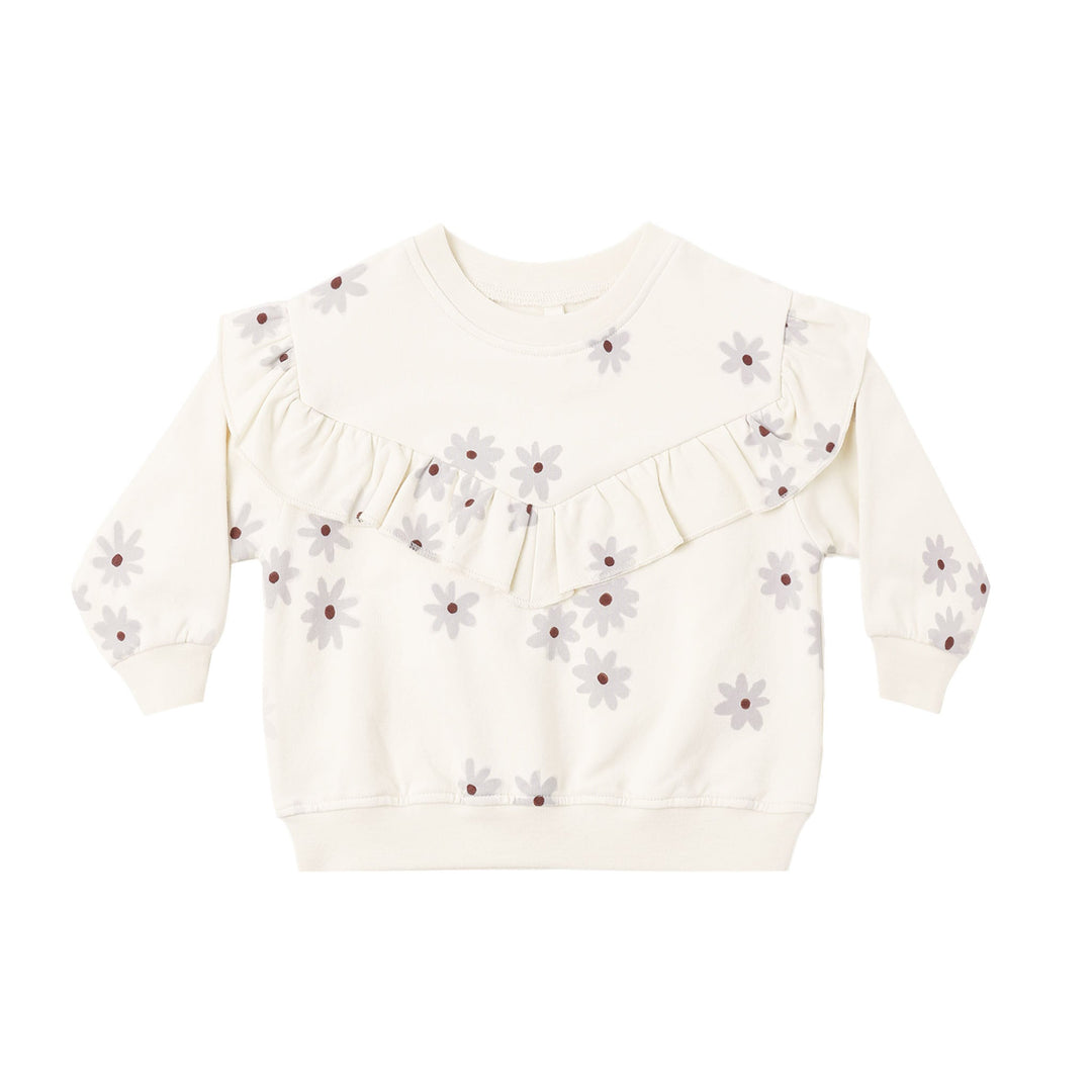 Ruffle Fleece Sweatshirt in Blue Daisies